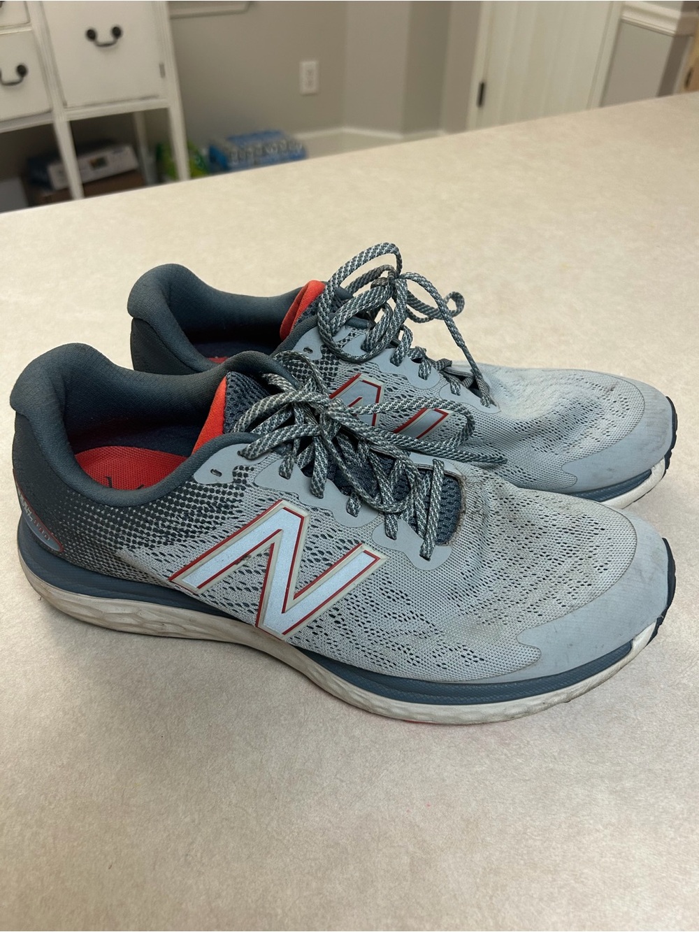 New Balance Light Gray and Red Men's Running Sneakers